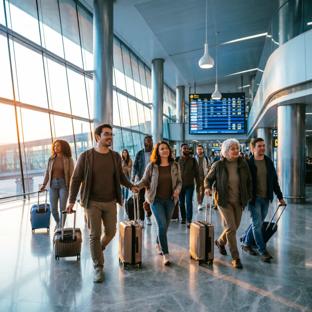 Voyageurs dans un aéroport